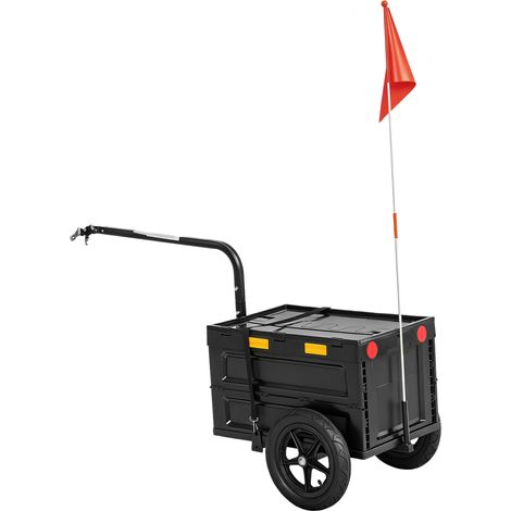 Remorque à vélo, chariot à bagages, pliable, coffre de transport en plastique, 65 l, couvercle à ouverture rapide, 145 x 51,5 x 72 cm, noir