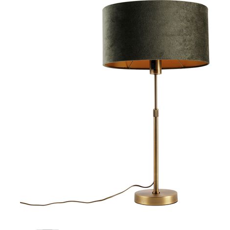 Table Lamp Bronze with Oval Velvet Shade Green 35cm - Parte
