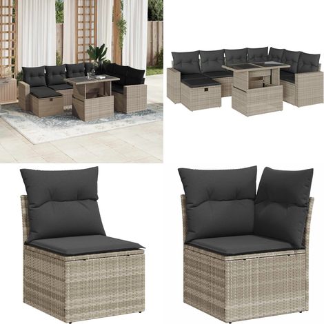 vidaXL Salon de jardin 8 pcs avec coussins gris clair résine tressée (1/5)
