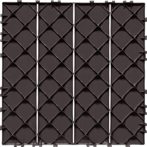 Dalles de terrasse autobloquantes, lot de 10, 30x30 cm, 10 m², plastique imperméable, usage extérieur tout temps, patio, balcon, piscine, brun foncé. (1/5)