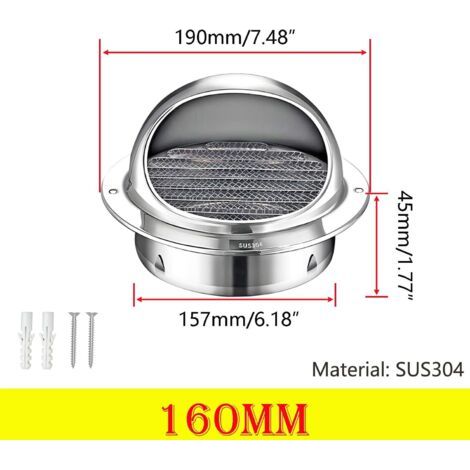 NALOOKAMIC  Grille ventilation inox ronde 160mm – Grille aération hotte résistante, design sphérique durable