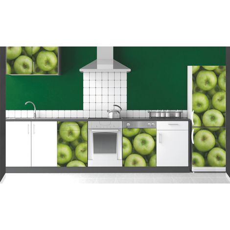 Sticker mural 3D Pommes Granny Smith, 59,5 cm X 180 cm, Déco fraîche pour réfrigérateur, Trompe l'oeil garanti (1/2)