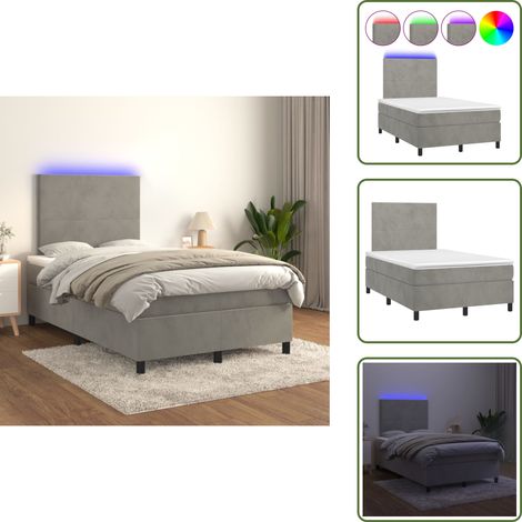 Boxspringbett mit Matratze & LED Hellgrau 120x200 cm Samt - Boxspringbett - Samtbett - Doppelbett - LED Beleuchtung - Matratze Inklusive (1/5)