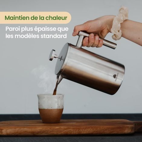 1 Liter (5 Tassen) doppelwandige, isolierte French-Press-Kaffeemaschine aus Edelstahl, inklusive Ersatzfiltern (1/4)