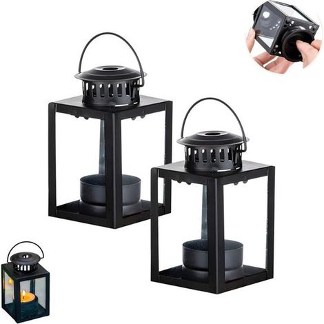 2 piezas, Velas y faroles, Farol, Farol decorativo, Farol de viento vintage, Para velas, Negro, Para fiestas en el salón, eventos (1/5)
