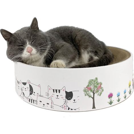 Grattoir Chat Carton, Griffoir pour Chat Rond Papier Ondulé, Multifonction Haute Densité Chat Scratcher Carton Recyclable Scratching Pad, Jouet Grattoir pour Chat (1/5)