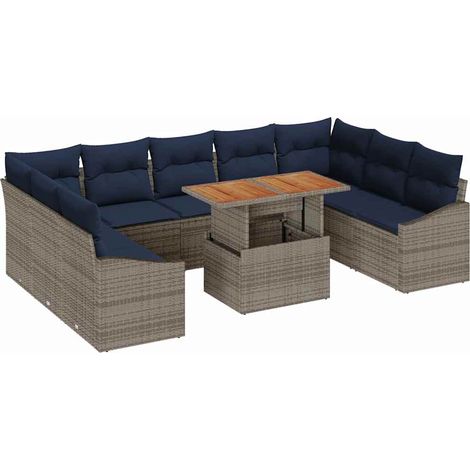 Set Divano da Giardino 10 pcs Grigio Poly Rattan vidaXL