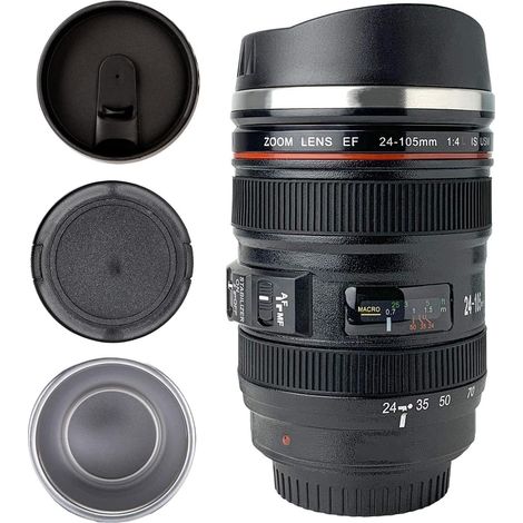 Tasse Café De La Caméra Objectif Avec 2 Couvercles Tasse Café Tasse d’Appareil Photo Acier Inoxydable Lens Cup Mug Tumbler Tasse Lait Eau (GE-II-V) (1/5)
