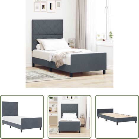 Samtbett - Boxspringbett mit Kopfteil Dunkelgrau 90 x 200 cm Samt (1/5)