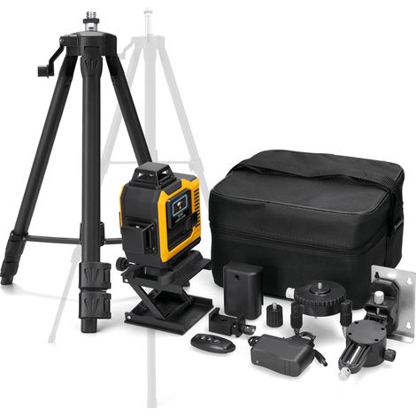 Niveau multifonctionnel à 16 lignes, ensemble de trépied télescopique de niveau de 1.2 mètres, niveau laser à ligne verte extérieure, nivellement automatique à 3 °, 2 piles