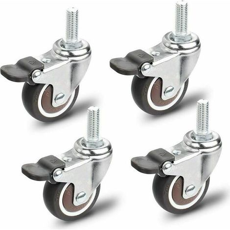 Roues Pivotantes M10x25mm - Lot de 4 Roulettes Meubles 40kg/pièce, Universelles pour Chaises et Armoires (1/5)