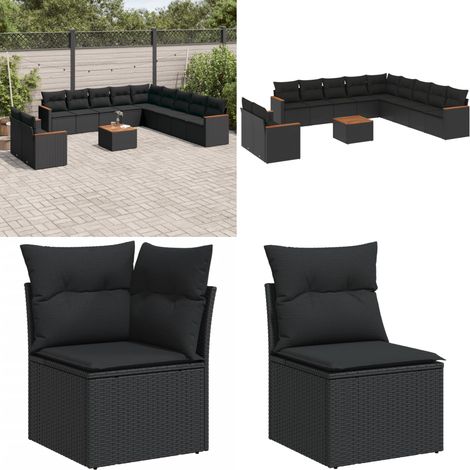 Salon de jardin 12 pcs avec coussins noir résine tressée - Ensemble Salon De Jardin - Mobilier Extérieur - Jardin Design - Chaise Lounge - Table Basse - Home & Living (1/5)