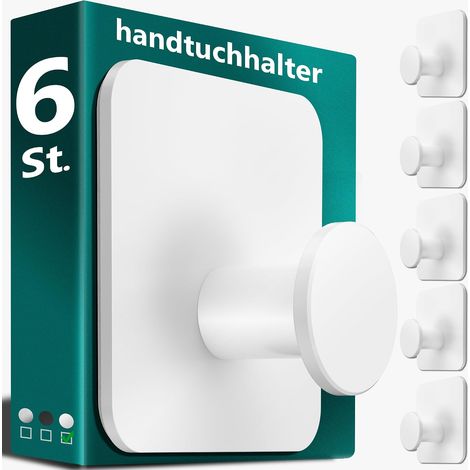 Accroche-Serviette Sans Perçage set de 6 - Porte serviettes de salle de bains Modernes Blanc - Crochet adhésif mural en inox (1/5)