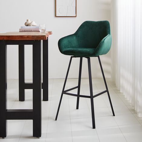 Tabouret de bar pivotant en velours vert Elise - Avec accoudoir - (1/5)