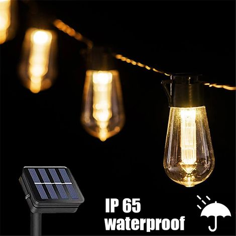Guirlande lumineuse solaire d'extérieur (4,5 mètres, 10 ampoules - Lumière chaude, étanche) LED IP65, ampoules Edison, style rétro vintage, décoration de Noël, jardin, fête, lampe féérique (1/5)