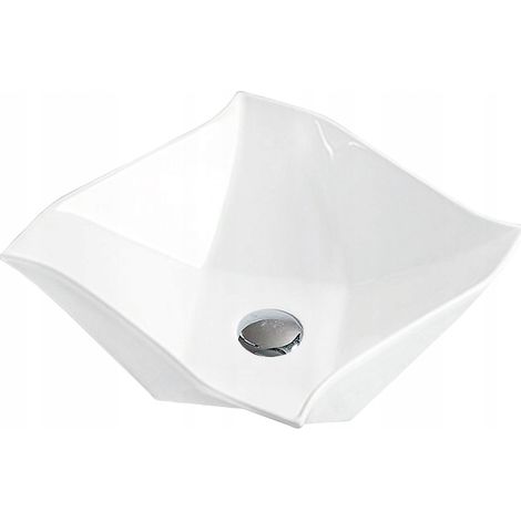 Lavabo cerámico sobre encimera, 42x42x13,5 cm, Blanco (1/2)