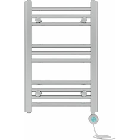 Pre-filled Bathroom Straight Electric Heated Towel Rail Radiator Thermostatic 600x400mm Chrome