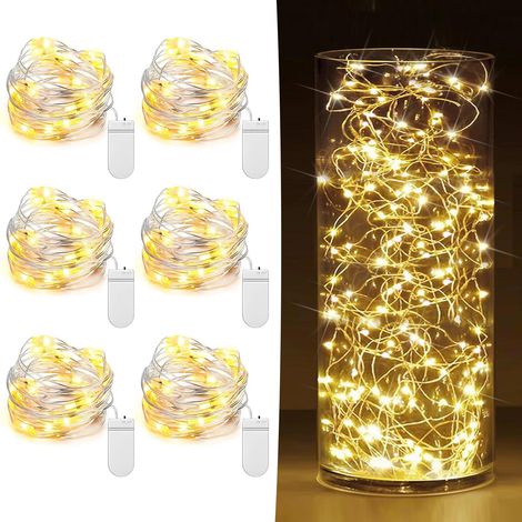 Guirlande Lumineuse A Piles - 20 Led 7 Pieds Fil De Cuivre Argenté - Pour Décoration Intérieure Extérieure - Lot De 6 (1/5)