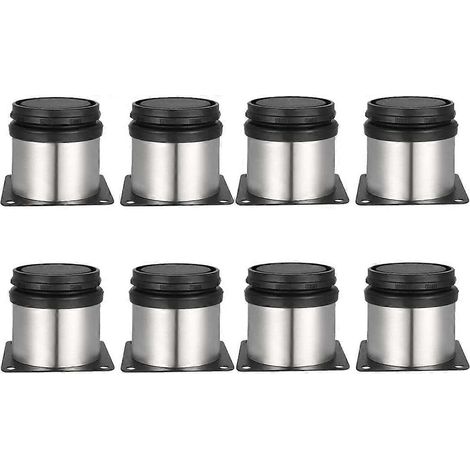 Huit pieds réglables, de 50 mm d'épaisseur, adaptés aux armoires, tables, meubles, etc., en acier inoxydable brossé, réglables en hauteur. (1/5)