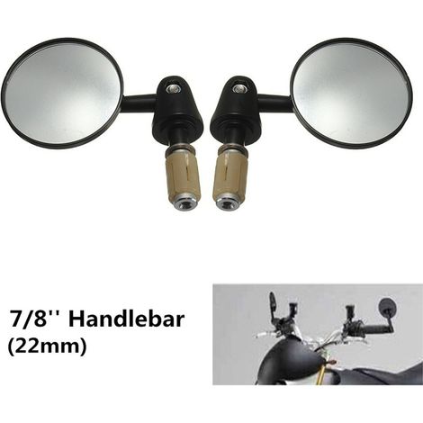 Accessoire moto : rétroviseur rond d'embout de guidon en alliage d'aluminium (convexe) pour motos de route et scooters  compatible avec les guidons de 22 mm (7/8 po) de diamètre extérieur. (1/5)