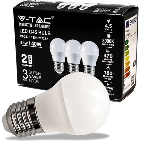 V-TAC LED-Glühbirne E27 4,5 W G45 Naturweiß (Box mit 3 Stück)