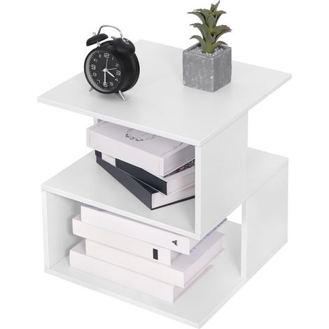 Table de chevet 40x40x43,5 cm en panneaux mélamine blanc, 2 étagères (1/5)