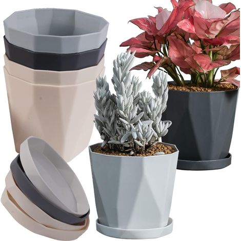 Set aus 6 Kunststoff-Blumentöpfen für den Innen- und Außenbereich, 12,7 cm (5 Zoll), mit Abflusslöchern und Untersetzern, ideal für den Garten (Set aus 6 Töpfen à 12,7 cm / 5 Zoll).