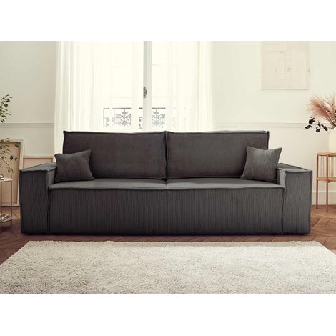 Dellia – 3-sitzer sofa mit schlaffunktion – mit bettkasten – aus cord – zeitgenössischer stil - dunkelgrau