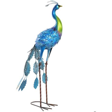 1 statue de jardin paon, résistante aux intempéries, en métal peint, 83 cm, décoration extérieure pour terrasse et porche