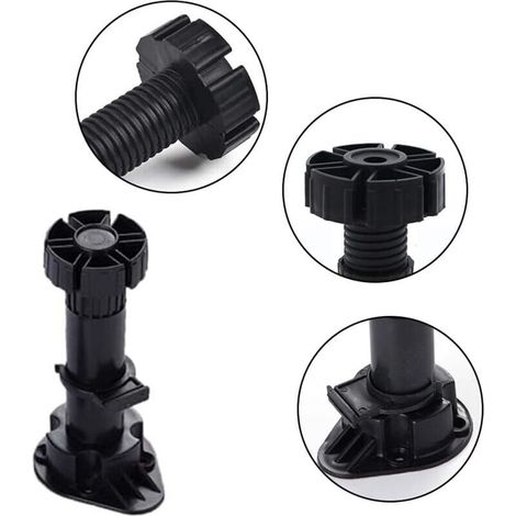24 piedini in plastica per mobili, piedini regolabili per mobili, piedini in plastica nera con base di fissaggio a clip per mobili da cucina, armadi e divani (120 mm-150 mm) (1/4)
