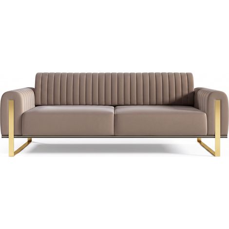 Selsey Parissa - Schlafsofa, Samt Beige goldene Füße, 228 cm (1/5)