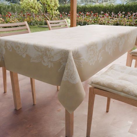 Nappe Anti-Taches Rectangulaire (140 x 180 cm) Couvre-Table de Cuisine, Motif Pivoines Beige, X6 Places, 100% fabriquée en Italie (1/4)