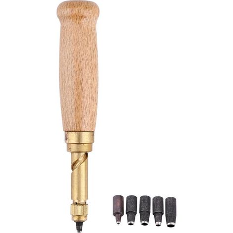Poinçon à vis – manche bois – perforation cuir – DIY artisanat – couture – embouts 1.5-4 mm (1/5)
