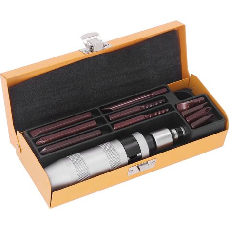 Jeu de 12 tournevis à percussion en acier, comprenant des embouts de rechange. (1/5)