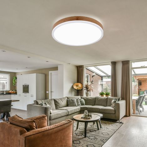Deckenleuchte Wohnzimmerlampe Deckenlampe Esszimmerlampe Flurleuchte rund, Metall weiß Kunststoff opal Holzoptik MDF, 1x LED 24W 1800Lm 3000K warmweiß, D 45 cm (1/5)