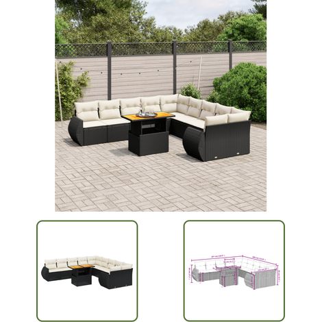 The Living Store 11-tlg. Garten-Sofagarnitur mit Kissen Schwarz Poly Rattan - Gartenmöbel - Esszimmergarnitur - Lounge Set - Outdoor Möbel - Rattan Gartenmöbel
