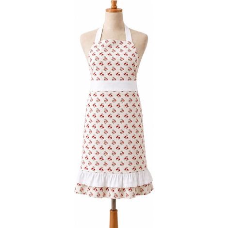 Tablier de cuisine à volant en coton imprimé fleurs rose - 70x90cm - Rose (1/2)