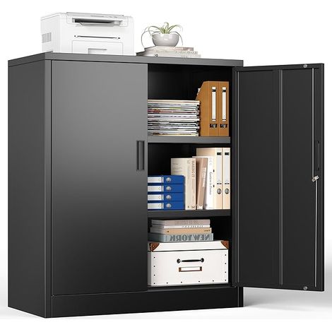 Lockable 2 Door Office Storage Cabinet Metal 90 x 80 x 40 cm Black (1/5)