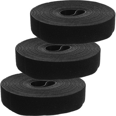 3 Rouleaux Attaches Auto-agrippantes Noires en Polyester et Pp, Faciles à Couper et Réutilisables, pour Gestionnaire de Câble Électrique et Réparation de Vêtements (1/5)