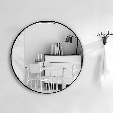 Miroir Mural Suspendu, Miroir Rond en Verre HD pour décorer, Salle de Bain, Salon Chambre ,50x50cm (1/5)