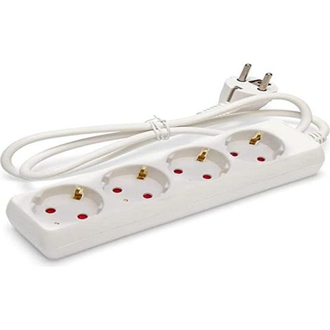 Multiprise 4 Prises Blanche rallonge sans Interrupteur avec câble 3G 1,5 mm² 3M, multiprise Allemande Blanche (4 Prises, 1,5 mm² 3M)