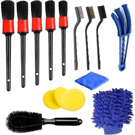 Kit de nettoyage auto multifonctionnel de 15 pièces pour l'intérieur et l'extérieur : brosses, moteur, jantes et vitres. (1/5)
