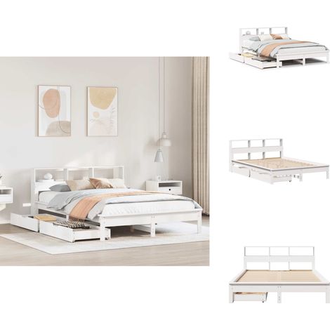 Lit bibliothèque sans matelas blanc 160x200 cm bois pin massif - Lit Bibliothèque - Lits Bibliothèques - Meuble De Chambre À Coucher - Lit (1/5)