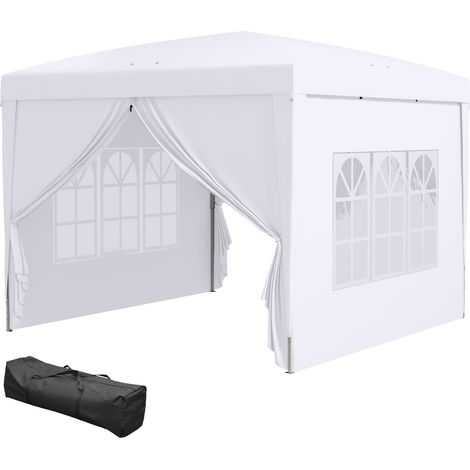3x3m Pavillon mit 4 Seitenwänden & Fenstern, UV-Schutz, inkl. Tragetasche, Stahl & Oxford-Gewebe, Weiß