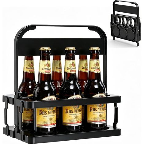JeiibrZui Flaschenhalter für 6 Flaschen – Stapelbar – Maße: 32 x 23 x 28 cm – Mit Griff – Robuster Kunststoff – Ideal für Küche und Camping (1/5)