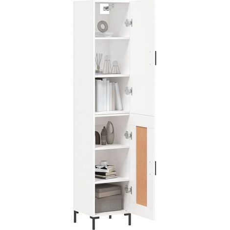 Buffet de Salle à Manger Blanc, Meuble Rangement Haut 34.5x34x180 cm, Placard Cuisine en Bois d'Ingénierie, Étagère de Stockage Moderne pour Salon (1/5)