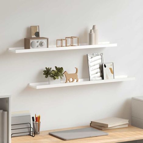 vidaXL Estantes de pared 2 unidades blanco brillo 80x9x3 cm (1/5)