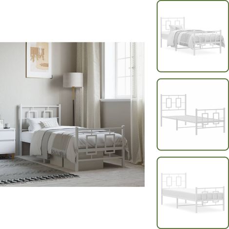 Cadre de lit métal sans matelas avec pied de lit blanc 80x200cm - Cadre De Lit - Lit Simple - Lit Metal - Lit Blanc - Meuble Chambre (1/5)