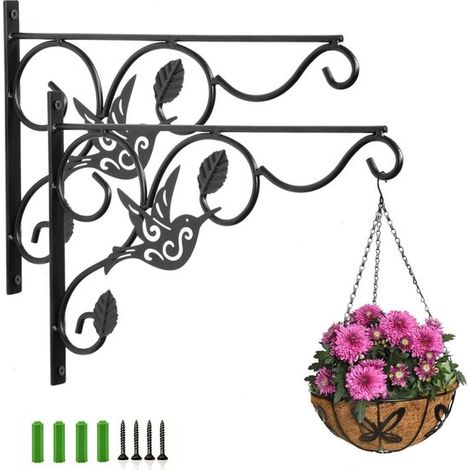Blumenhaken – 2 Stück – Pflanzenhänger – Wandhaken – Metall – Wandhaken – Hängende Pflanzenhalterung – Wandhaken für Pflanzen – Schwarz (1/5)