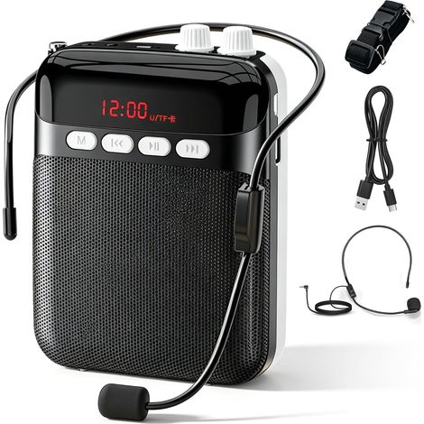 Amplificateur de Voix Portable, Amplificateur Voix avec Microphone Filaire, Rechargeable 2200 mAh, Amplificateur Vocal Bluetooth/Mp3/TF/USB, Radio FM, pour Formateurs, Guides Touristiques, Réunions (1/5)